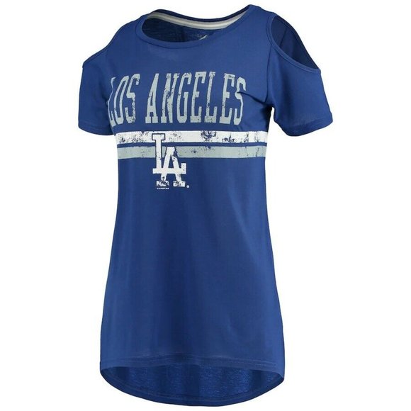 Los Angeles Dodgers Women's Cold Shoulder Scoopneck Tee - Picture 3 of 4